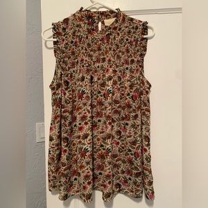 Maeve Sleeveless Shirred Floral Blouse